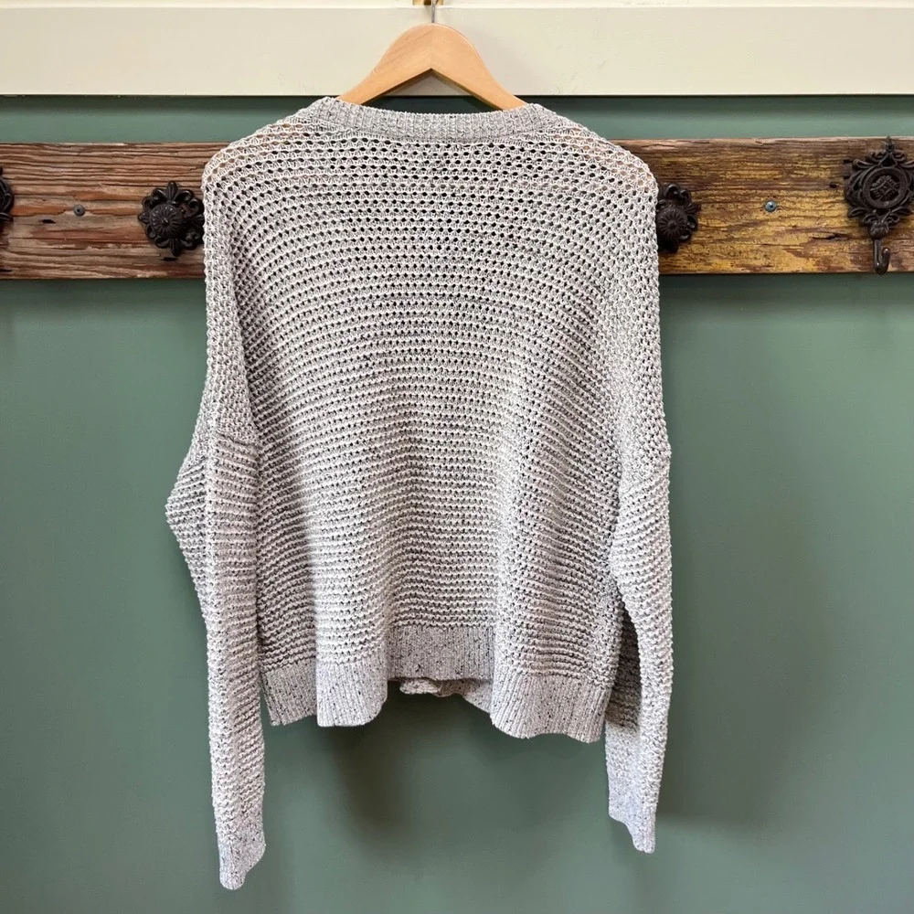 Madewell Womens XL Gray Marled HArtley Open Knit V-Neck Button Front Cardigan - Picture 4 of 5